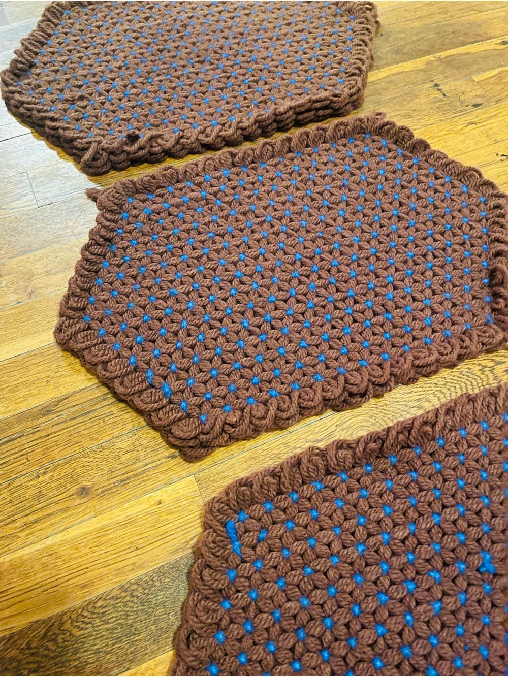 Handmade crochet placemats. Normal vintage wear. See all pics.